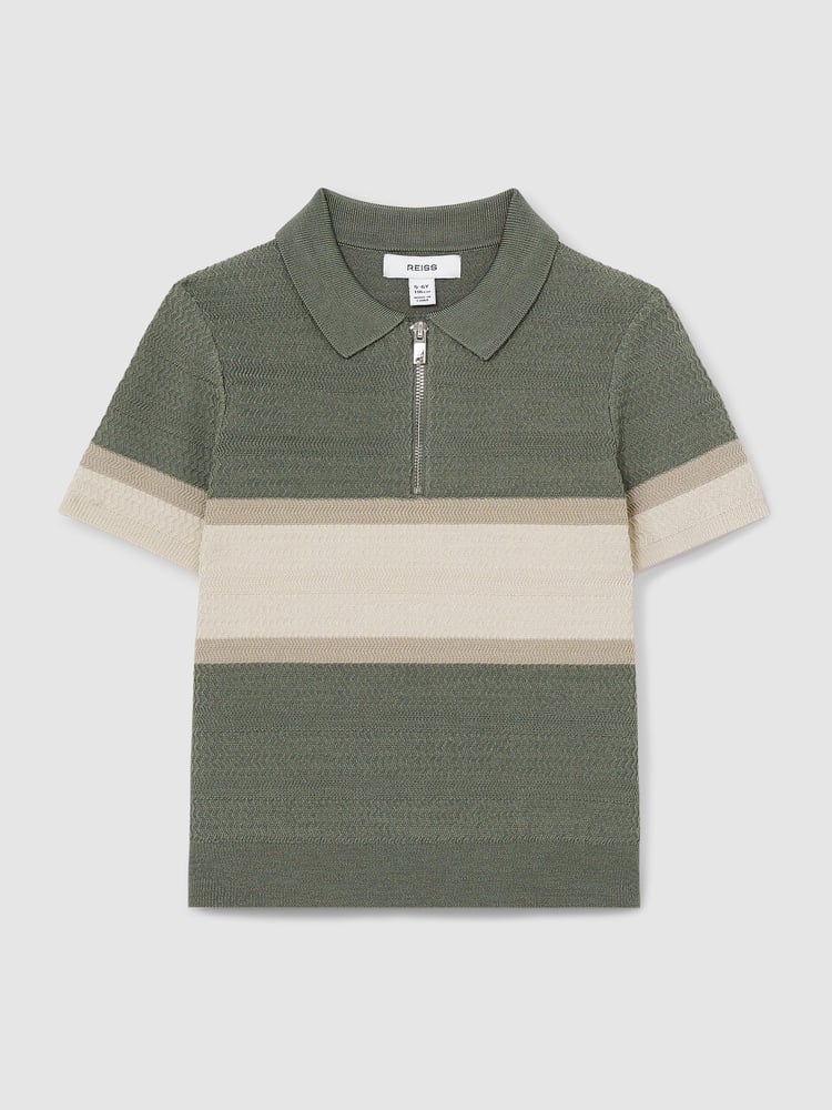 Reiss Sage Green Grove 9-13 yrs Textured Colour-Block Polo Shirt - Image 2 of 4