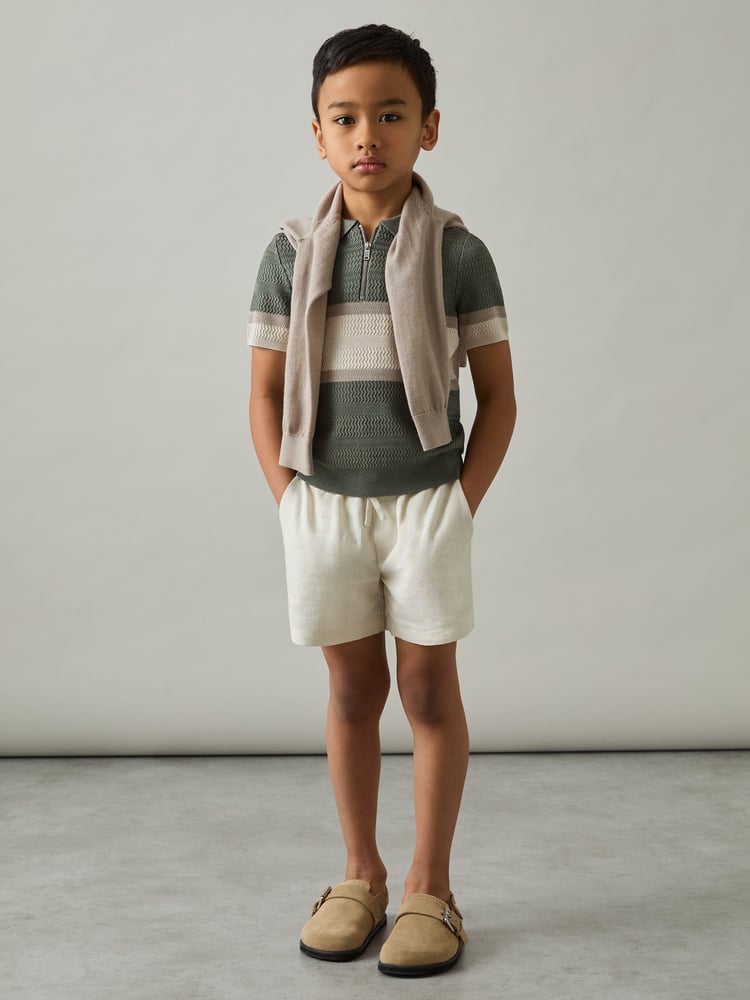 Reiss Sage Green Grove 3-9 yrs Textured Colour-Block Polo Shirt - Image 1 of 4
