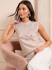 Love & Roses Pink Sequin V-Neck Knitted Vest - Image 1 of 5