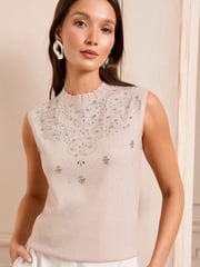 Love & Roses Pink Sequin V-Neck Knitted Vest - Image 3 of 5