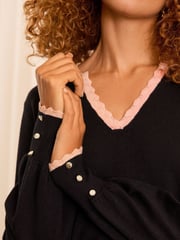 Love & Roses Black/Blush Pink Petite Scallop Tipped Notch Neck Fine Gauge Jumper - Image 2 of 4