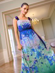 Love & Roses Blue Floral Ombre Tie Shoulder Belted Midaxi Dress - Image 3 of 4