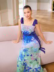 Love & Roses Blue Floral Ombre Tie Shoulder Belted Midaxi Dress - Image 4 of 4