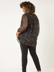 Roman Blue Curve Tie Neck Metallic Top - Image 3 of 5