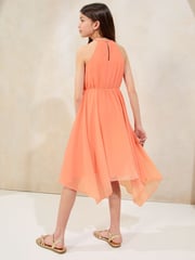 Lipsy Coral Orange Halter Ruffle Hanky Hem Occasion Dress (5-16yrs) - Image 4 of 4