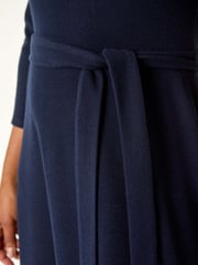 Roman Blue Petite Ribbed Tie Waist Detail Dress - Image 5 of 5