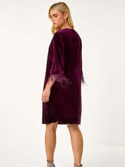 Roman Purple Petite Velvet Feather Trim Stretch Dress - Image 3 of 5