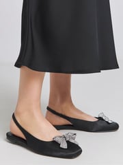 Simply Be Black Diamante Bow Detail Slingback Flat Ballerinas In Extra Wide Fit - Image 4 of 4