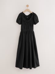 Black Puff Sleeve Seersucker Midi Summer Dress - Image 6 of 8