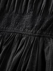 Black Puff Sleeve Seersucker Midi Summer Dress - Image 7 of 8