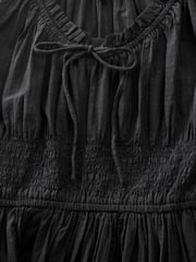 Black Puff Sleeve Seersucker Midi Summer Dress - Image 8 of 8