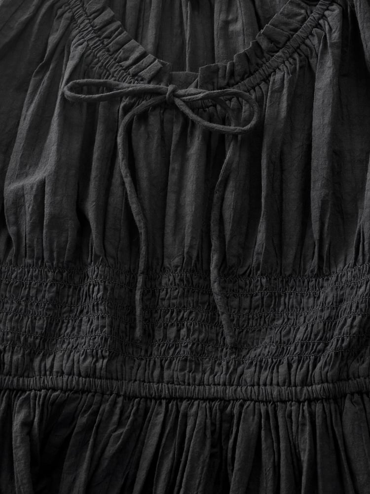 Black Puff Sleeve Seersucker Midi Summer Dress - Image 8 of 8
