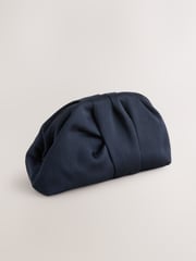 Navy Ruched Snap Clutch Bag - Image 2 of 5