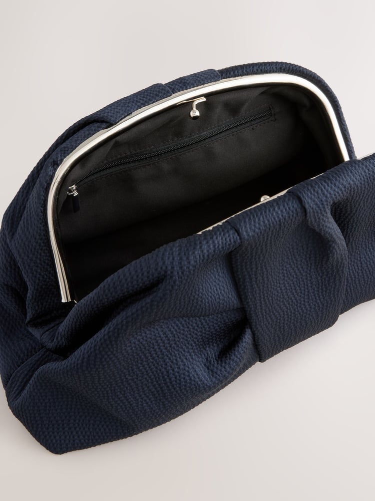 Navy Ruched Snap Clutch Bag - Image 5 of 5