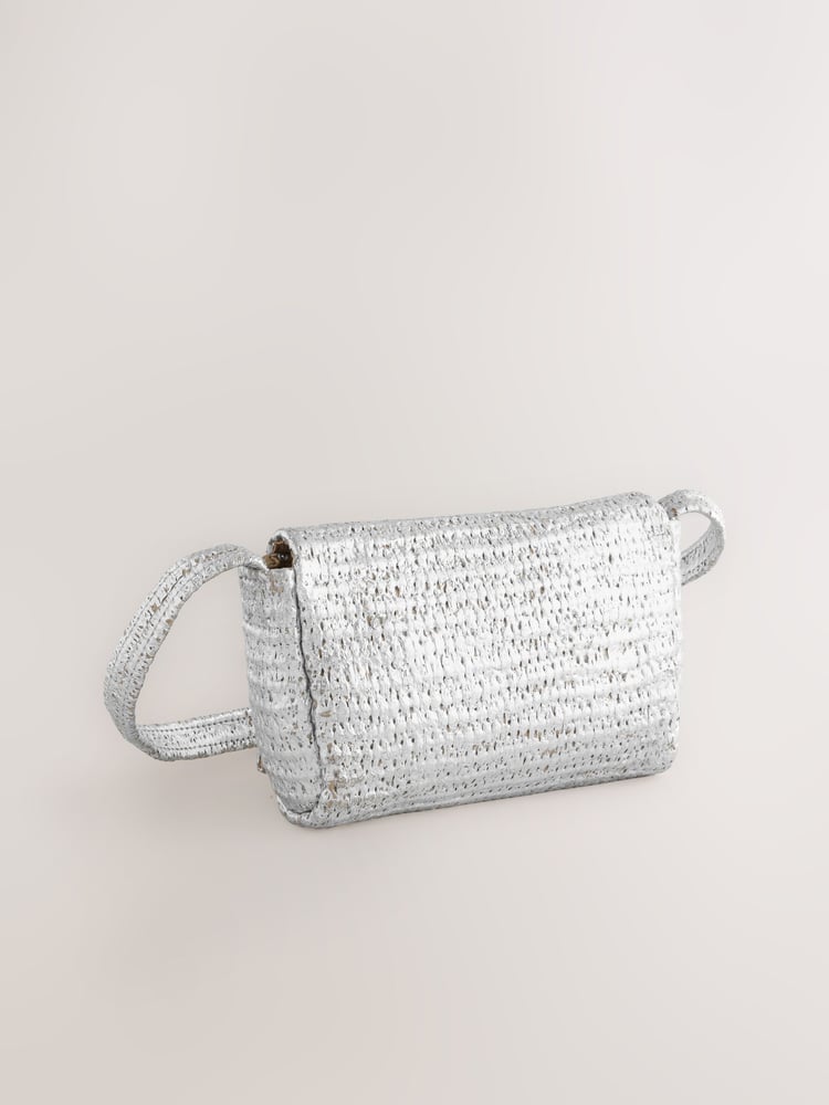 Silver Weaved Straw Look Cross-Body Bag - Image 2 of 5