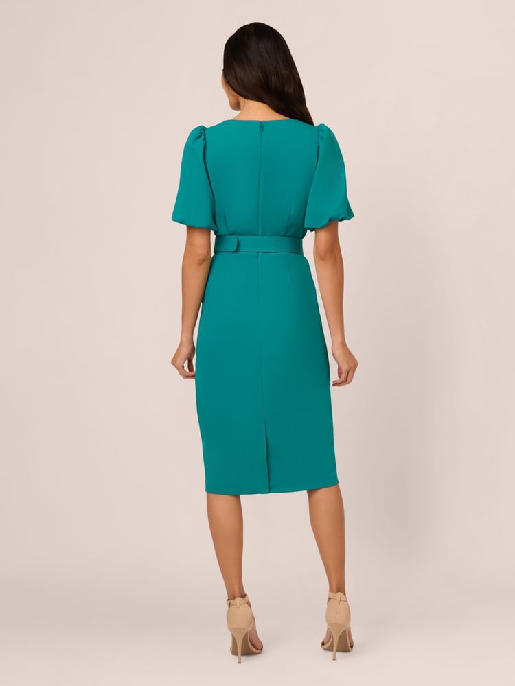 Adrianna Papell Blue Crepe Belted Sheath Dress - Image 2 of 7