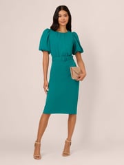 Adrianna Papell Blue Crepe Belted Sheath Dress - Image 3 of 7