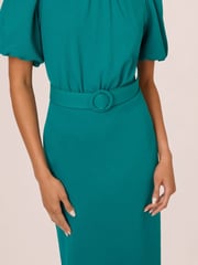 Adrianna Papell Blue Crepe Belted Sheath Dress - Image 4 of 7