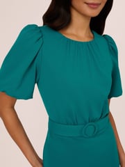 Adrianna Papell Blue Crepe Belted Sheath Dress - Image 5 of 7