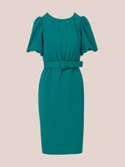 Adrianna Papell Blue Crepe Belted Sheath Dress - Image 6 of 7