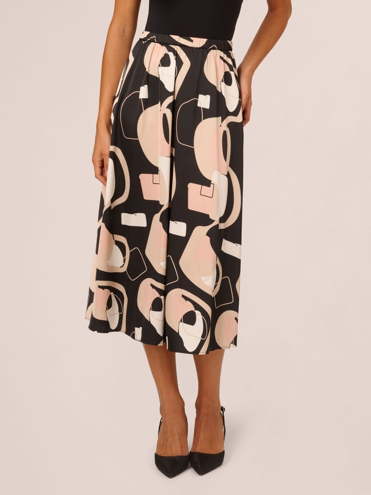 Adrianna Papell Printed Maxi A-Line Black Skirt - Image 1 of 7