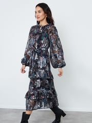 Another Sunday Black Ruffle Detail Tiered Dress With Long Sleeve - Image 1 of 5