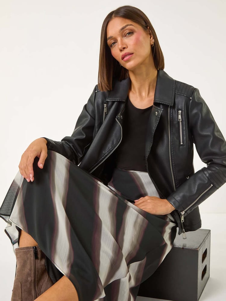 Roman Black Abstract Print A-line Midi Skirt - Image 1 of 5