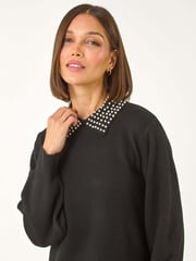 Roman Black Faux Pearl Collar Jumper - Image 1 of 5