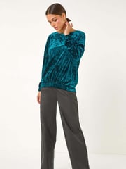Roman Blue Bubble Hem Velvet Stretch Top - Image 2 of 5