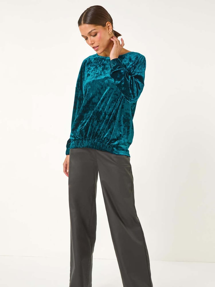 Roman Blue Bubble Hem Velvet Stretch Top - Image 2 of 5