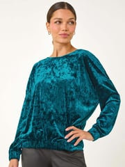 Roman Blue Bubble Hem Velvet Stretch Top - Image 4 of 5