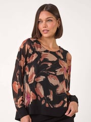 Roman Natural Floral Mesh Overlay Stretch Top - Image 1 of 5