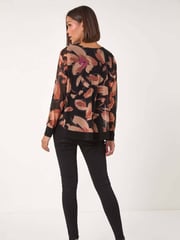 Roman Natural Floral Mesh Overlay Stretch Top - Image 3 of 5