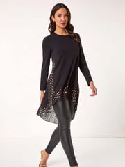 Roman Black Foil Spot Print Chiffon Hem Top - Image 2 of 5