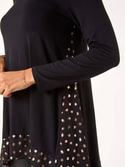 Roman Black Foil Spot Print Chiffon Hem Top - Image 5 of 5