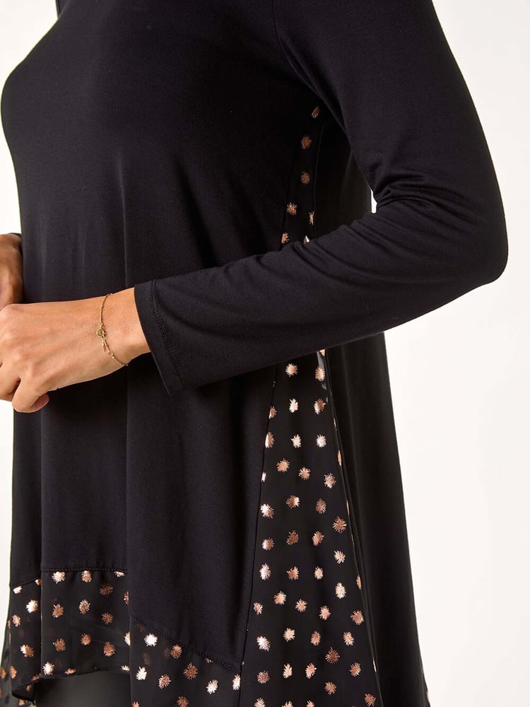 Roman Black Foil Spot Print Chiffon Hem Top - Image 5 of 5