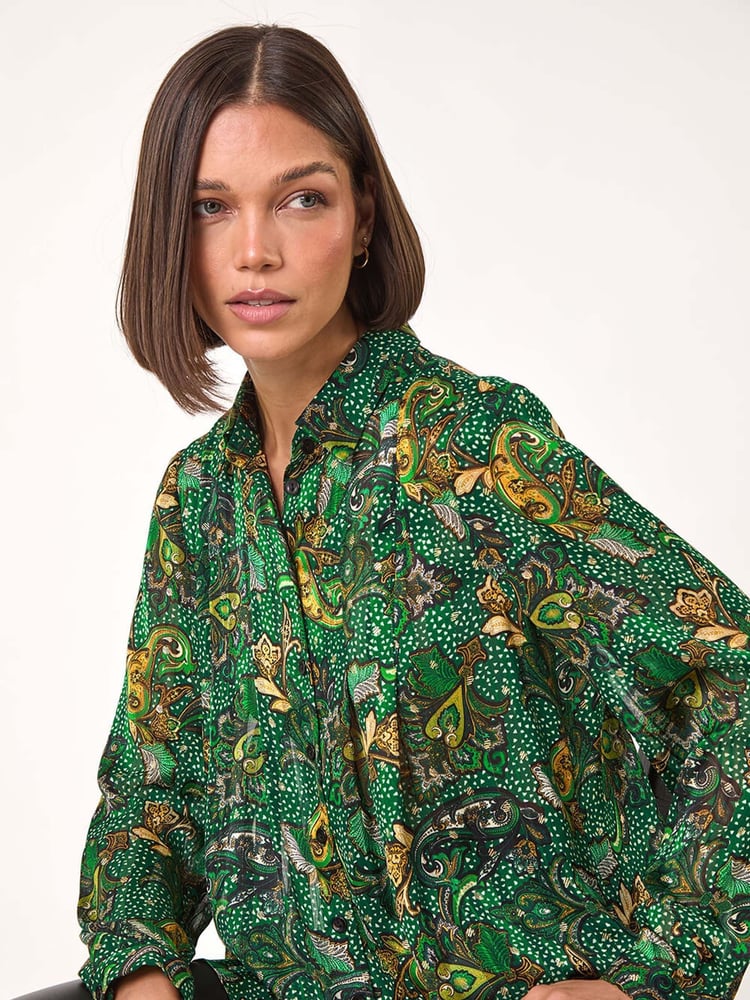 Roman Green Paisley Print Pleated Blouse - Image 1 of 5