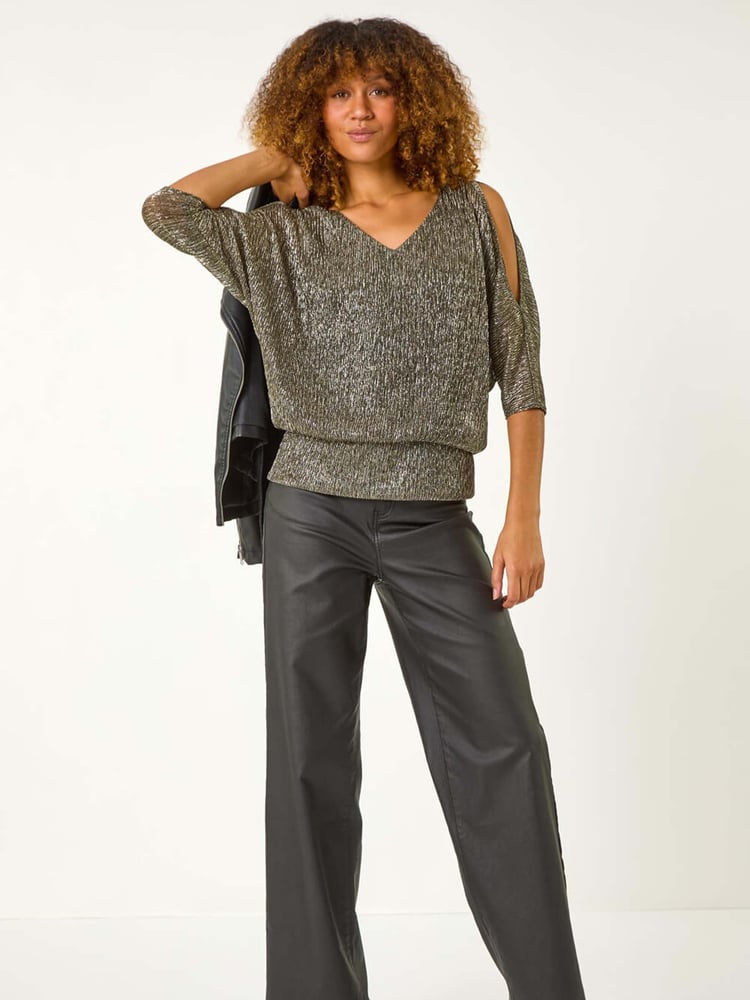 Roman Metallic Plisse Banded Hem Top - Image 2 of 5