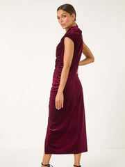 Roman Red High Neck Velvet Midi Dress - Image 3 of 5
