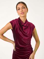 Roman Red High Neck Velvet Midi Dress - Image 4 of 5
