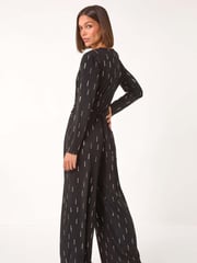 Roman Black Foil Print V-Neck Stretch Jumpsuit - Image 3 of 5