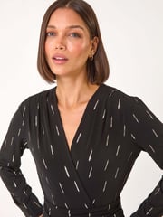 Roman Black Foil Print V-Neck Stretch Jumpsuit - Image 4 of 5