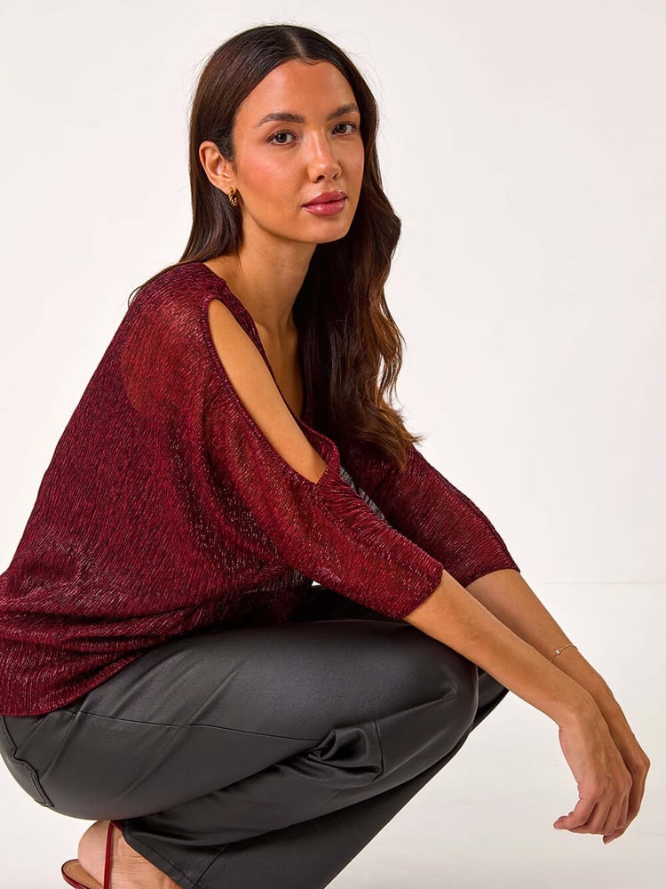 Roman Red Plisse Banded Hem Top - Image 1 of 5