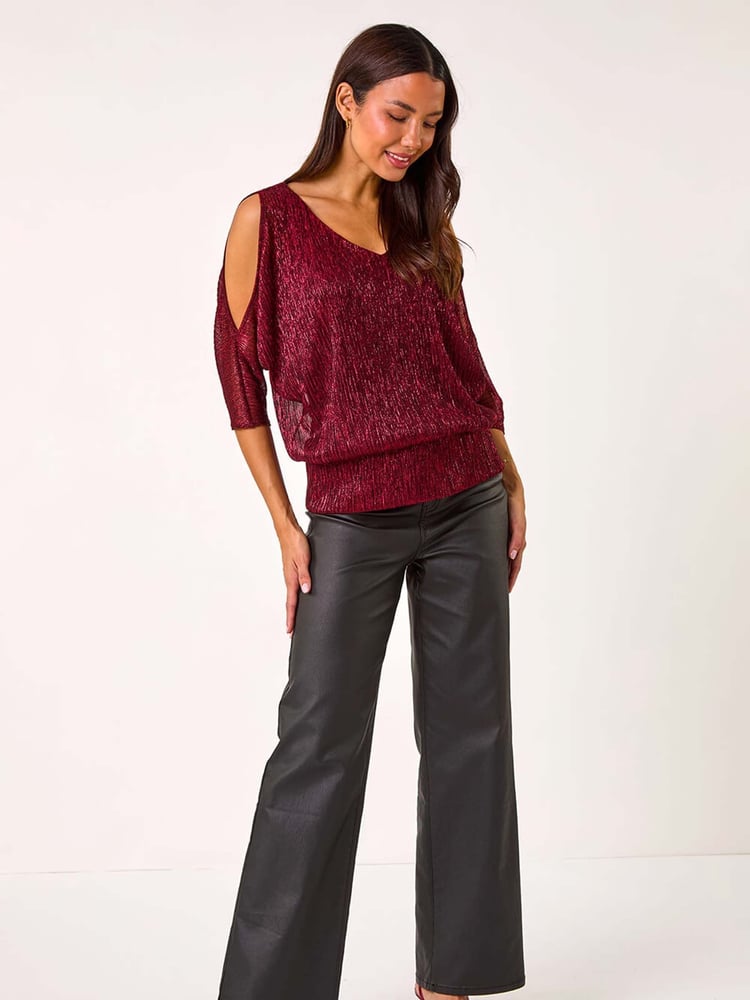 Roman Red Plisse Banded Hem Top - Image 2 of 5