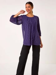 Roman Purple Pleated Sleeve Hotfix Detail Top - Image 2 of 5
