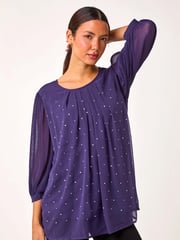 Roman Purple Pleated Sleeve Hotfix Detail Top - Image 4 of 5