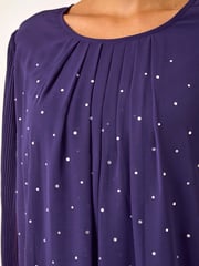 Roman Purple Pleated Sleeve Hotfix Detail Top - Image 5 of 5