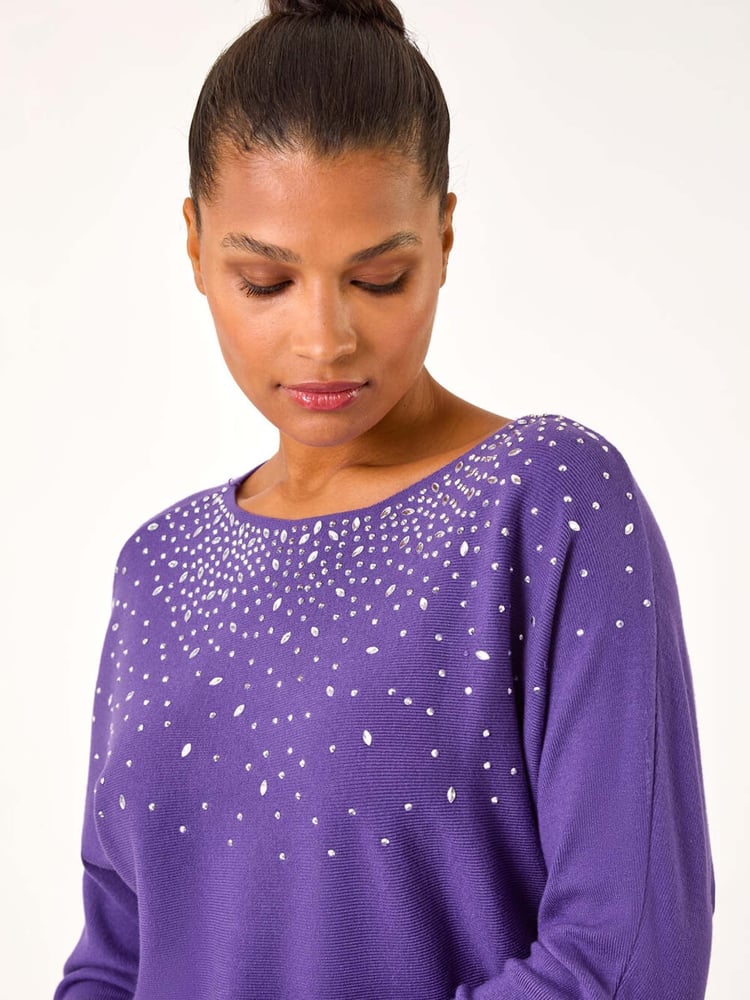Roman Purple Scattered Embellished Knit Jumper - Image 1 of 5