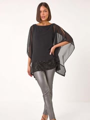 Roman Black Sequin Hem Contrast Top - Image 2 of 5