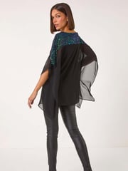 Roman Green Sequin Yoke Contrast Chiffon Top - Image 3 of 5